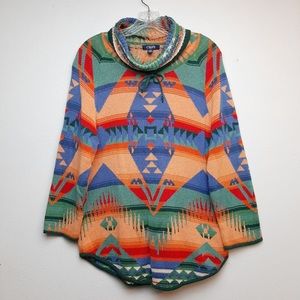 Chaps Cowl Neck Sweater Tribal Aztec Striped XL